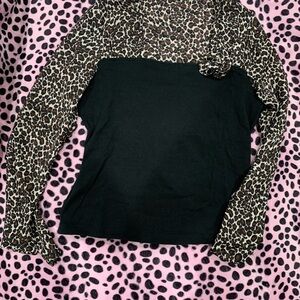 Leopard Print and Black Long Sleeve Blouse